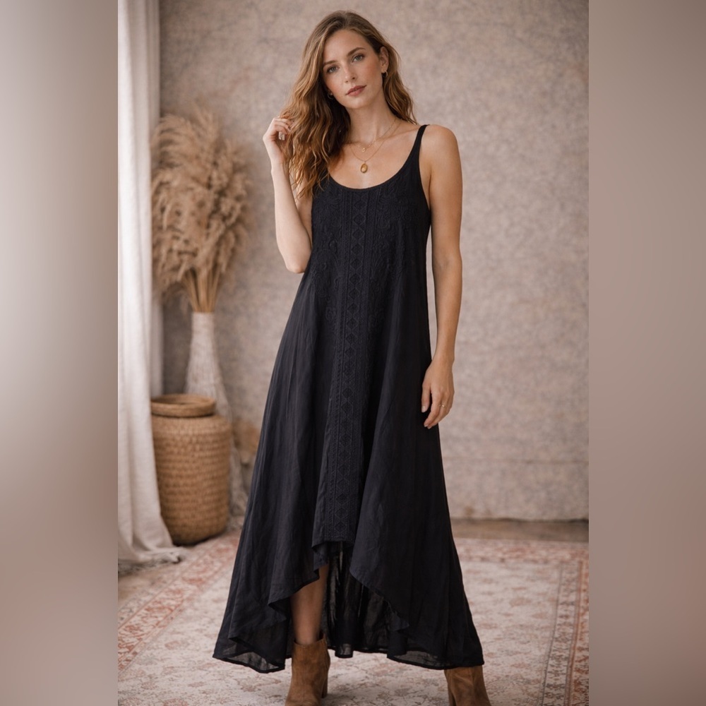 Johnny Was black embroidered black Rayon dress, size S/M
Retail $625